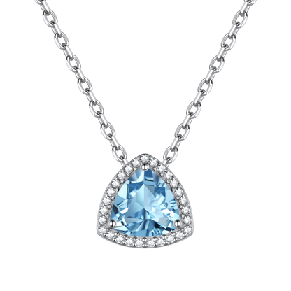 Sterling Silver Triangle Halo Birthstone Necklace