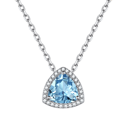 Collier de pierre de naissance halo triangle en argent sterling