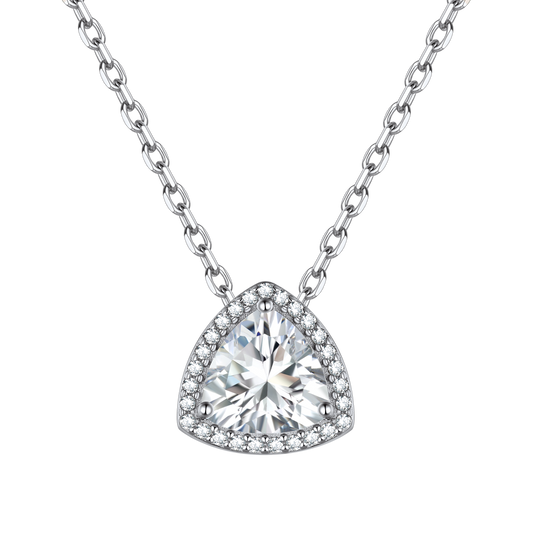 Sterling Silver Triangle Halo Birthstone Necklace