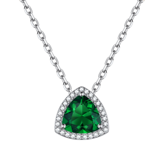 Sterling Silver Triangle Halo Birthstone Necklace