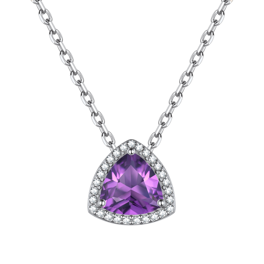 Sterling Silver Triangle Halo Birthstone Necklace