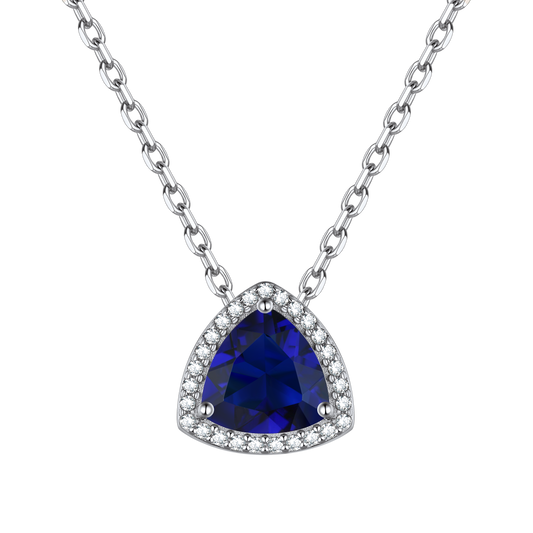 Sterling Silver Triangle Halo Birthstone Necklace