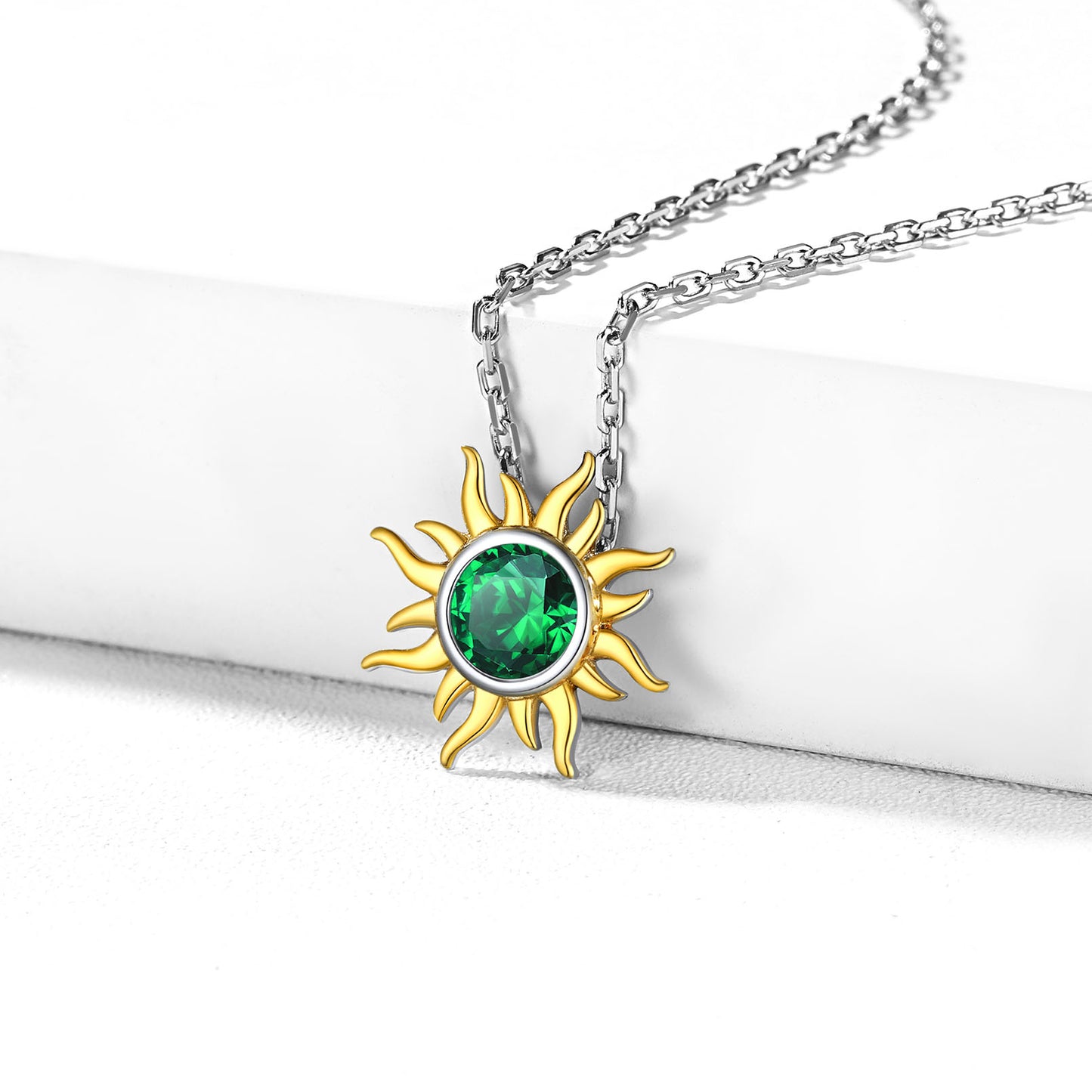 Sunflower Birthstone Necklace Sterling Silver Sun Pendant