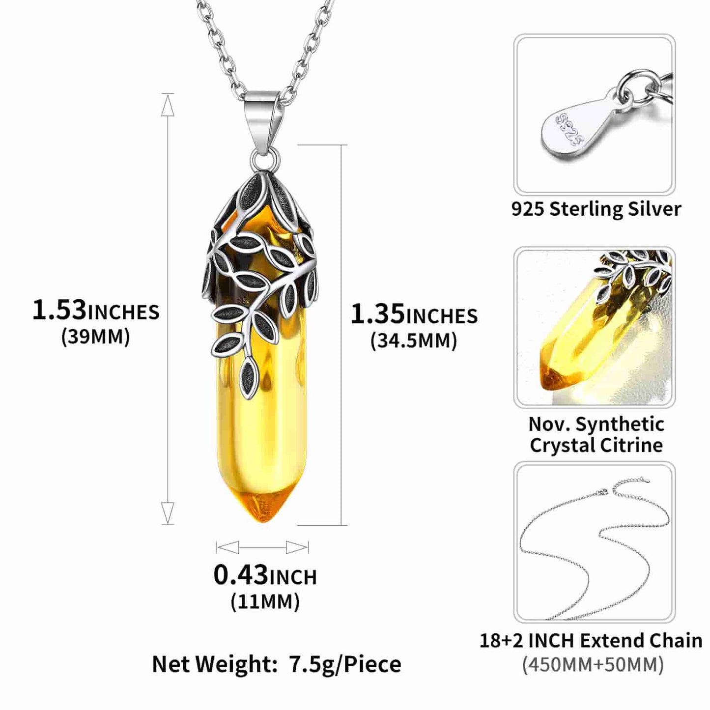 Silver Olive Leaf Birthstone Healing Crystal Necklace