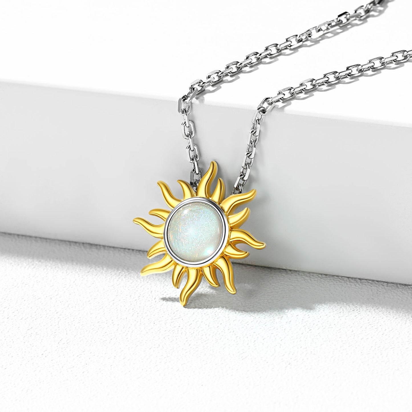 Sterling Silver Opal Sunflower Necklace