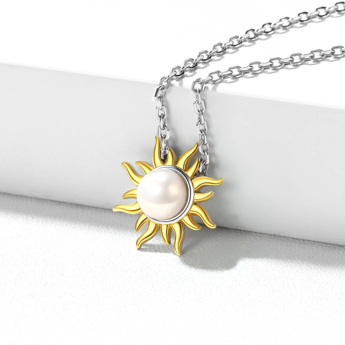 Sterling Silver Sunflower Pearl Pendant Necklace For Women