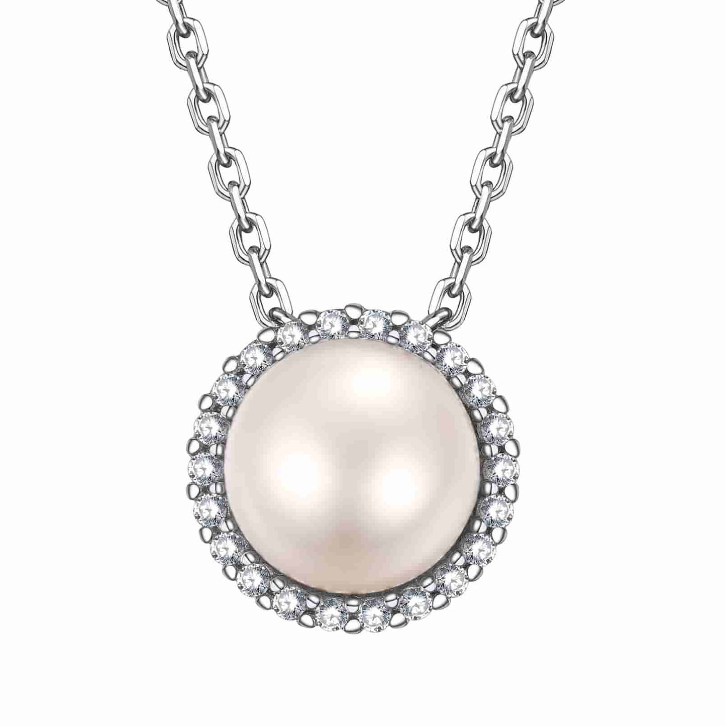 Classic Cubic Zirconia Pearl Necklace Sterling Silver