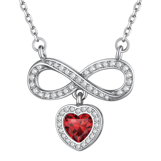 Sterling Silver Infinity Heart Birthstone Cubic Zirconia Necklace
