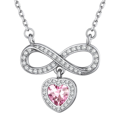 Sterling Silver Infinity Heart Birthstone Cubic Zirconia Necklace