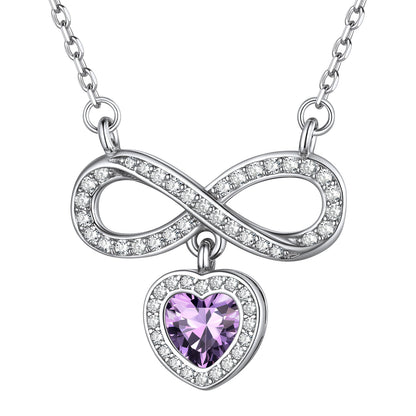 Sterling Silver Infinity Heart Birthstone Cubic Zirconia Necklace