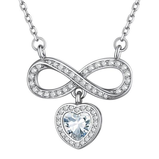 Sterling Silver Infinity Heart Birthstone Cubic Zirconia Necklace