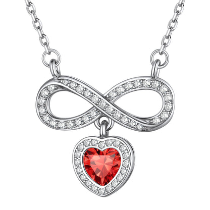 Sterling Silver Infinity Heart Birthstone Cubic Zirconia Necklace