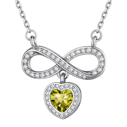 Sterling Silver Infinity Heart Birthstone Cubic Zirconia Necklace