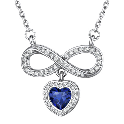 Sterling Silver Infinity Heart Birthstone Cubic Zirconia Necklace