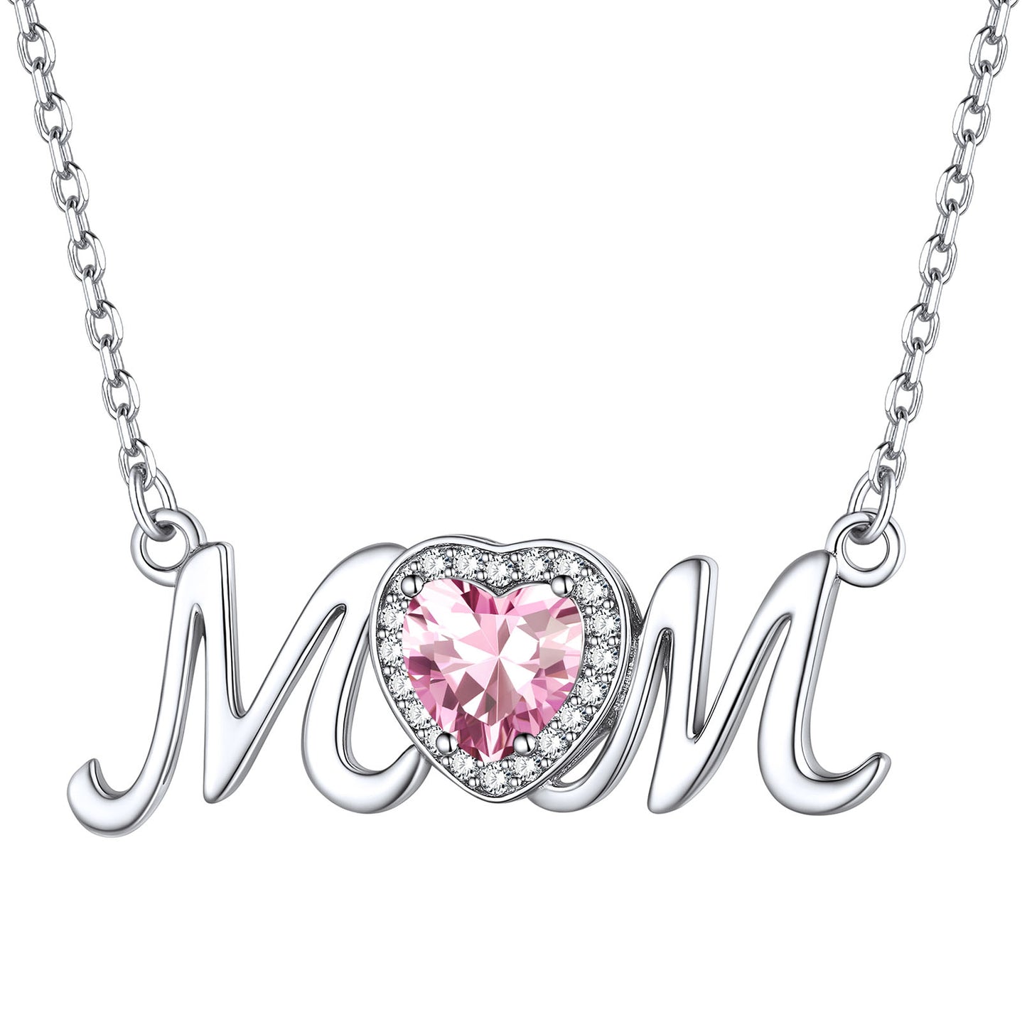 Sterling Silver Mom Heart Birthstone Necklace For Mother