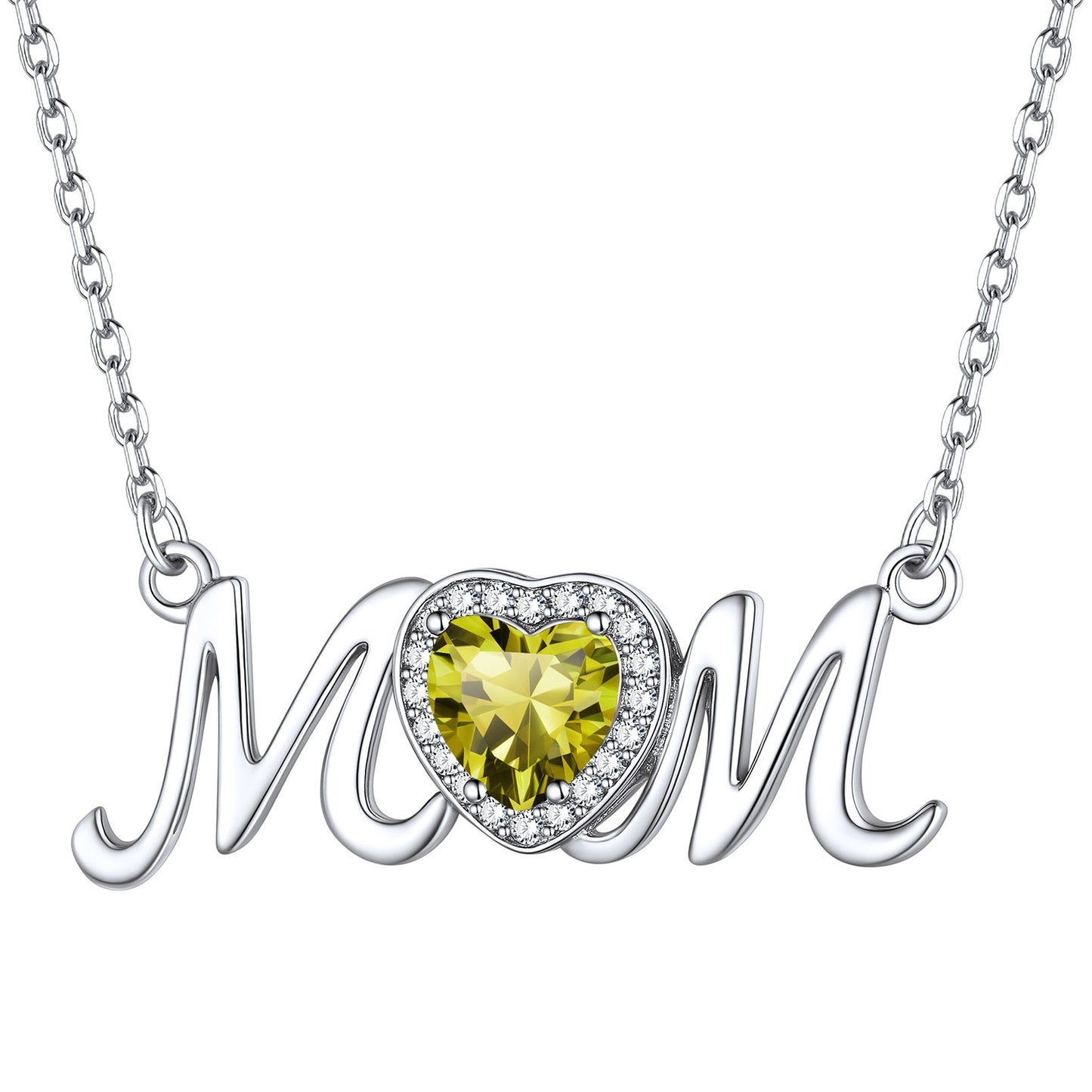Sterling Silver Mom Heart Birthstone Necklace For Mother