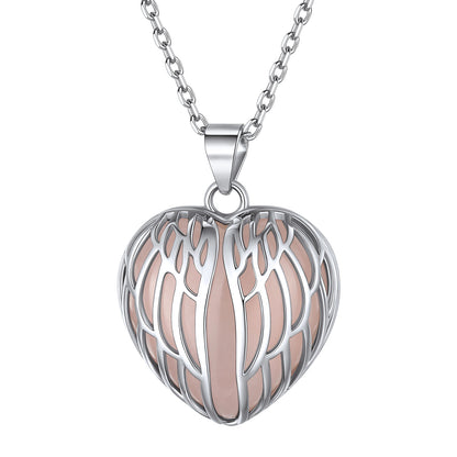 Sterling Silver Angel Wings Heart Healing Crystal Necklace