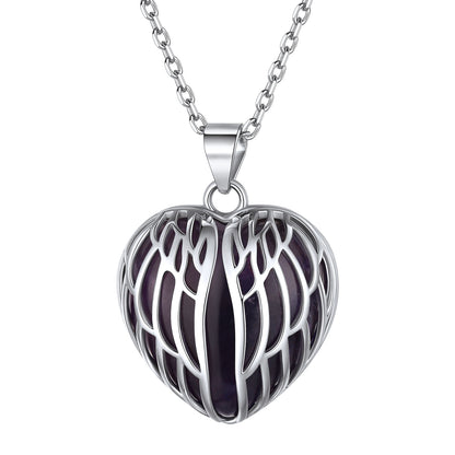 Sterling Silver Angel Wings Heart Healing Crystal Necklace