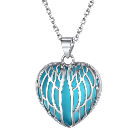 Collier en argent sterling avec ailes d'ange et cristal de guérison du cœur