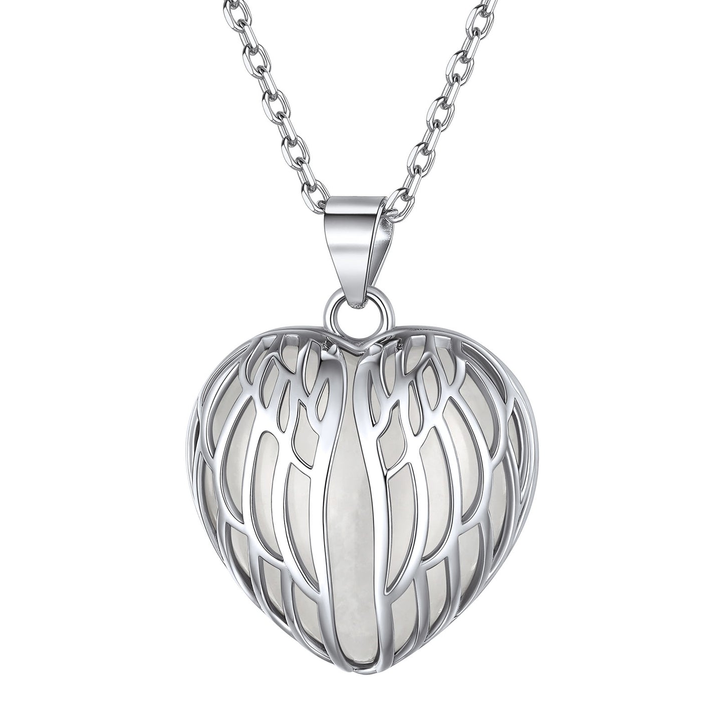 Collier en argent sterling avec ailes d'ange et cristal de guérison du cœur