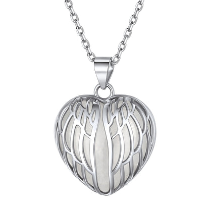 Sterling Silver Angel Wings Heart Healing Crystal Necklace