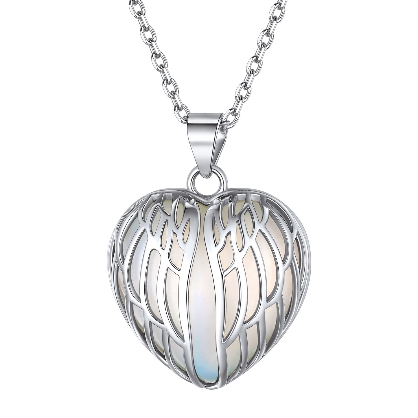 Collier en argent sterling avec ailes d'ange et cristal de guérison du cœur