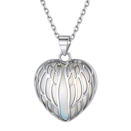 Sterling Silver Angel Wings Heart Healing Crystal Necklace