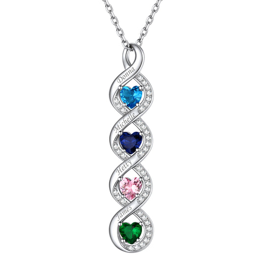 Personalized Cubic Zirconia Infinity Necklace With 4 Heart Birthstones