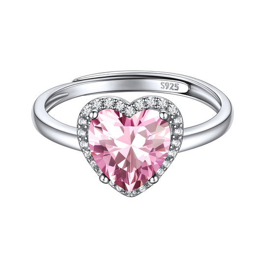 Adjustable Sterling Silver Heart Halo Birthstone Promise Ring