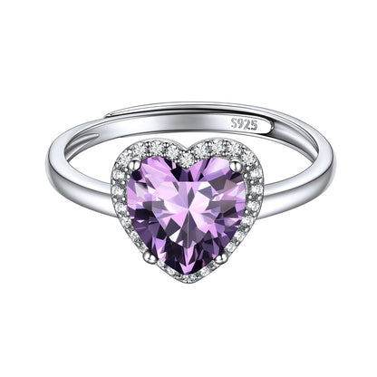 Adjustable Sterling Silver Heart Halo Birthstone Promise Ring