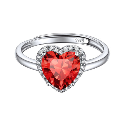 Adjustable Sterling Silver Heart Halo Birthstone Promise Ring