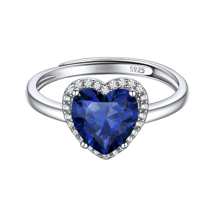 Adjustable Sterling Silver Heart Halo Birthstone Promise Ring