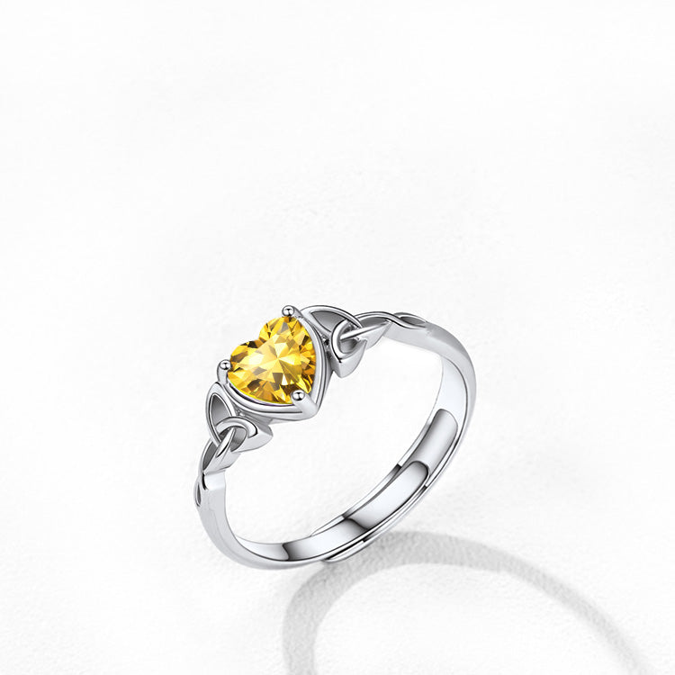 Adjustable Sterling Silver Celtic Knot Birthstone Heart Ring