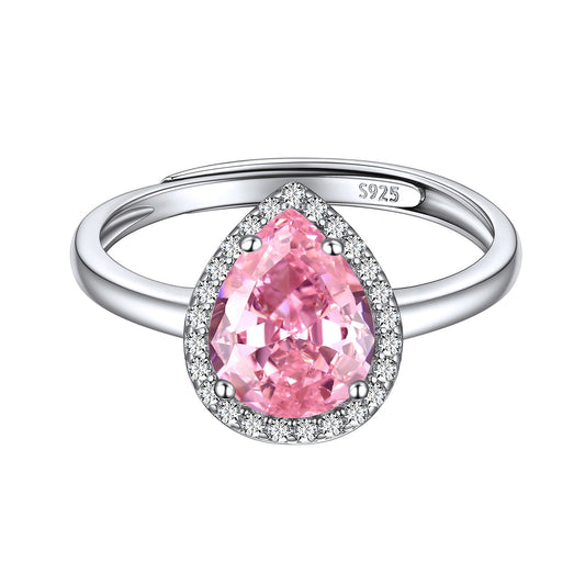 Amethyst February Birthstone Halo Promise Ring Teardrop Sterling Silver BIRTHSTONES JEWELRY