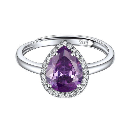 Amethyst February Birthstone Halo Promise Ring Teardrop Sterling Silver BIRTHSTONES JEWELRY