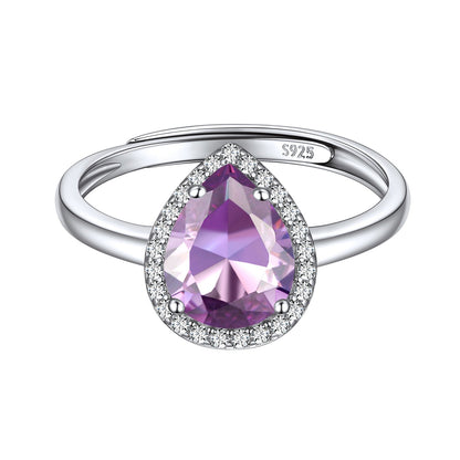 Amethyst February Birthstone Halo Promise Ring Teardrop Sterling Silver BIRTHSTONES JEWELRY