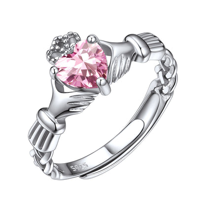 Sterling Silver Claddagh Heart Birthstone Ring For Women