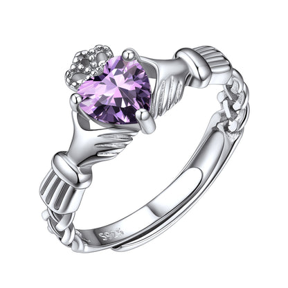 Sterling Silver Claddagh Heart Birthstone Ring For Women