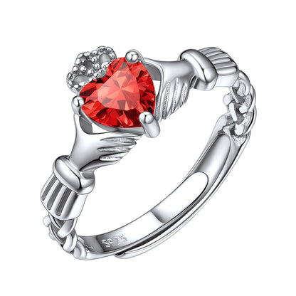 Sterling Silver Claddagh Heart Birthstone Ring For Women