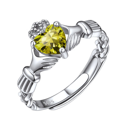 Sterling Silver Claddagh Heart Birthstone Ring For Women