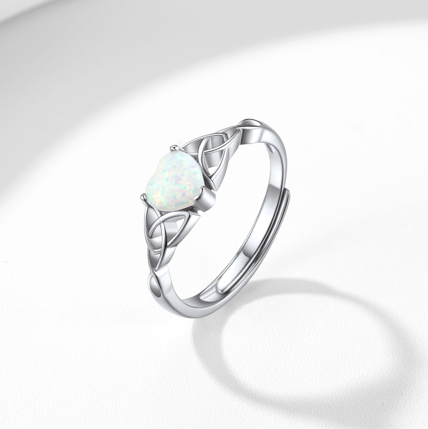 Sterling Silver Celtic Knot Heart Opal Ring For Women