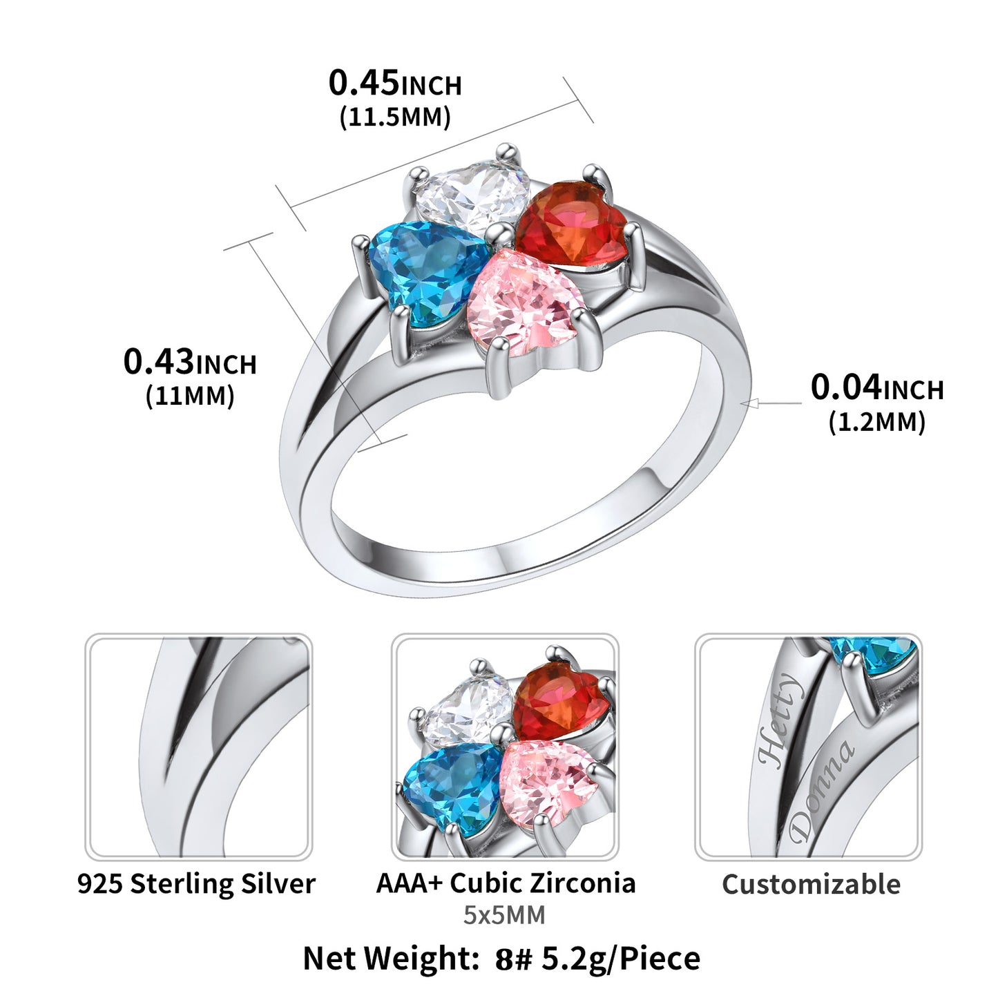 925 Sterling Silver Personalized Birthstone Rings For Women