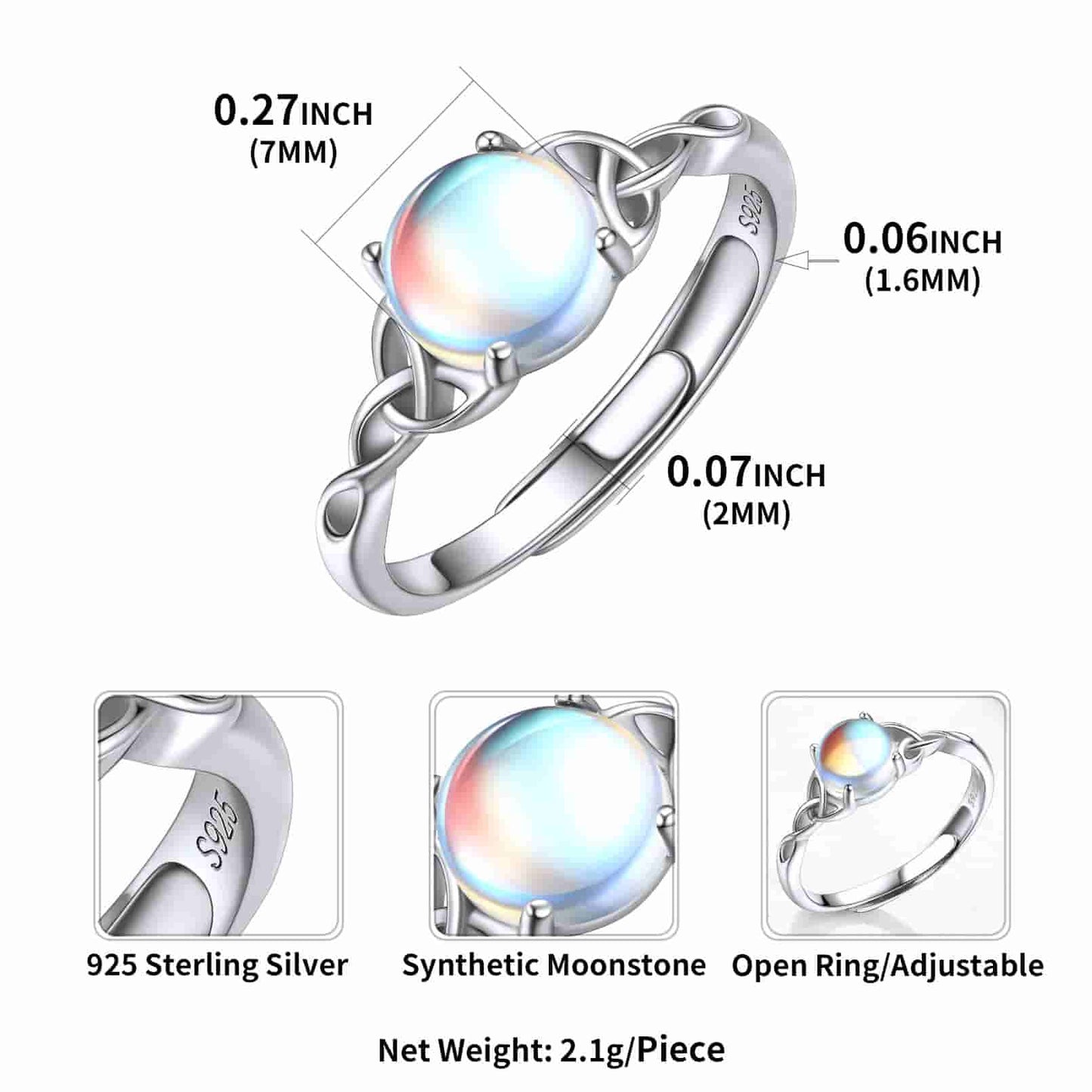 Sterling Silver Celtic Knot Moonstone Ring