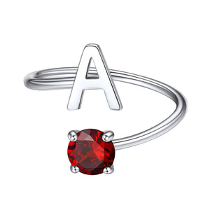 Adjustable Initial A-Z Stackable Birthstone Rings in 925 Sterling Silver