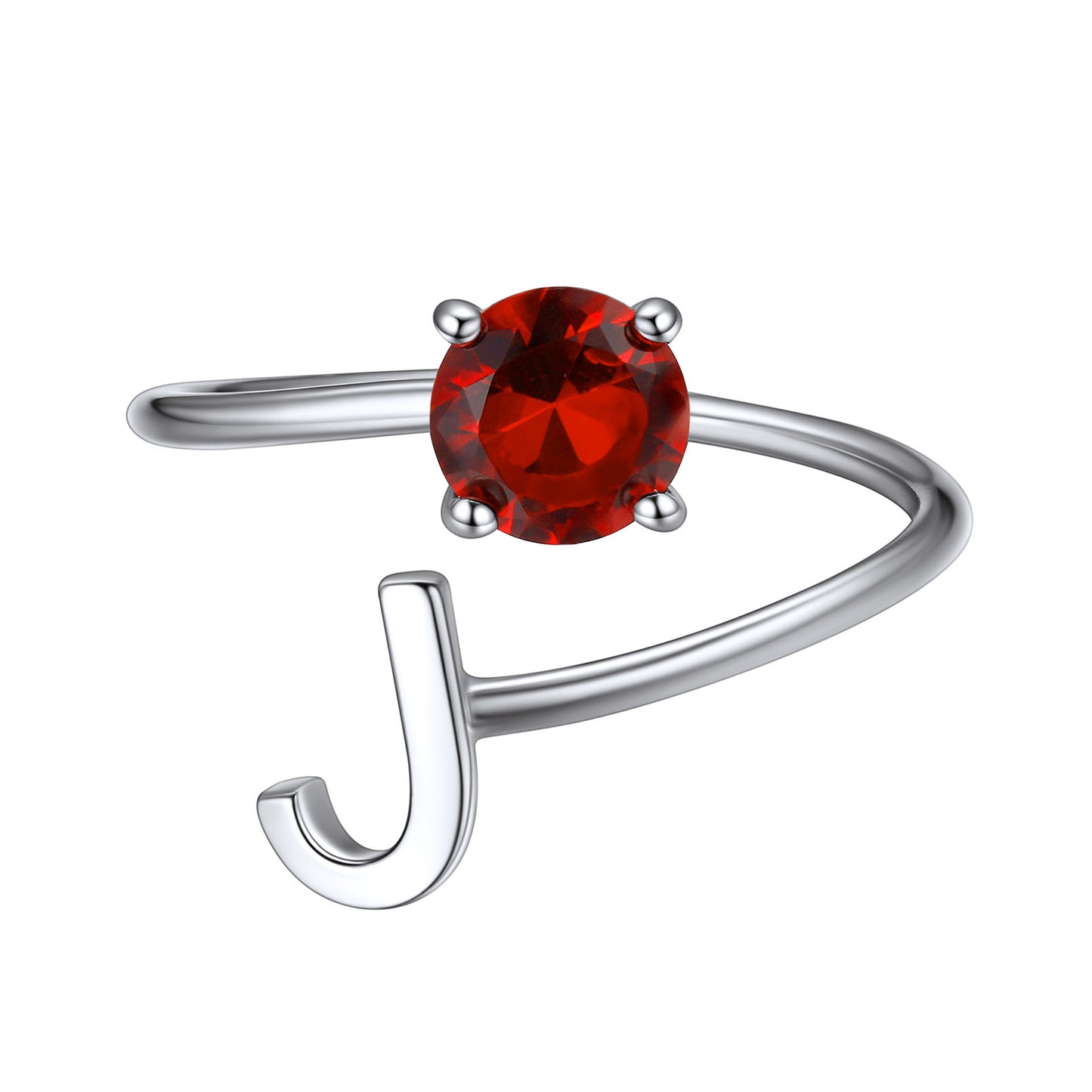 Adjustable Initial A-Z Stackable Birthstone Rings in 925 Sterling Silver