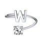 Silver Adjustable Initial Letter A-Z Stackable Birthstone Rings