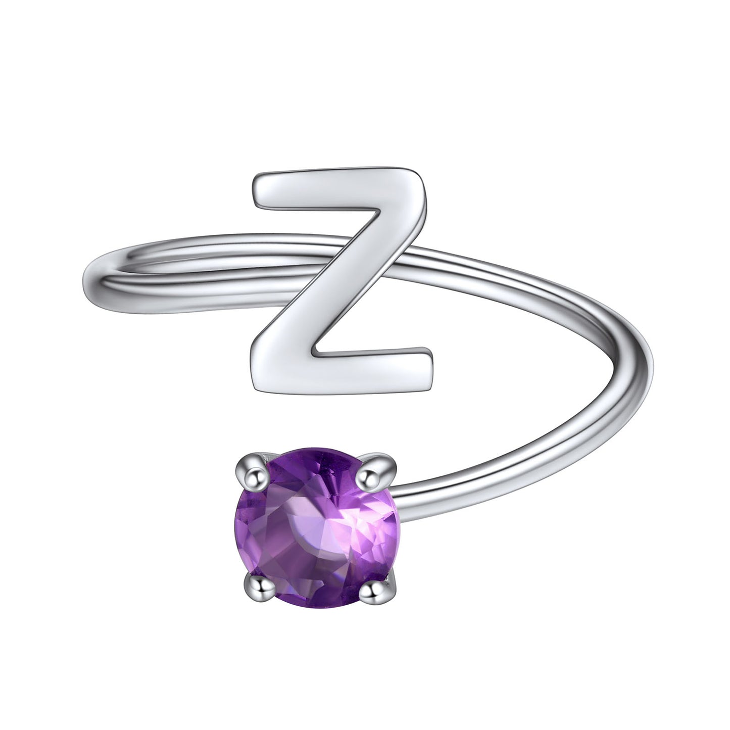 Silver Adjustable Initial Letter A-Z Stackable Birthstone Rings