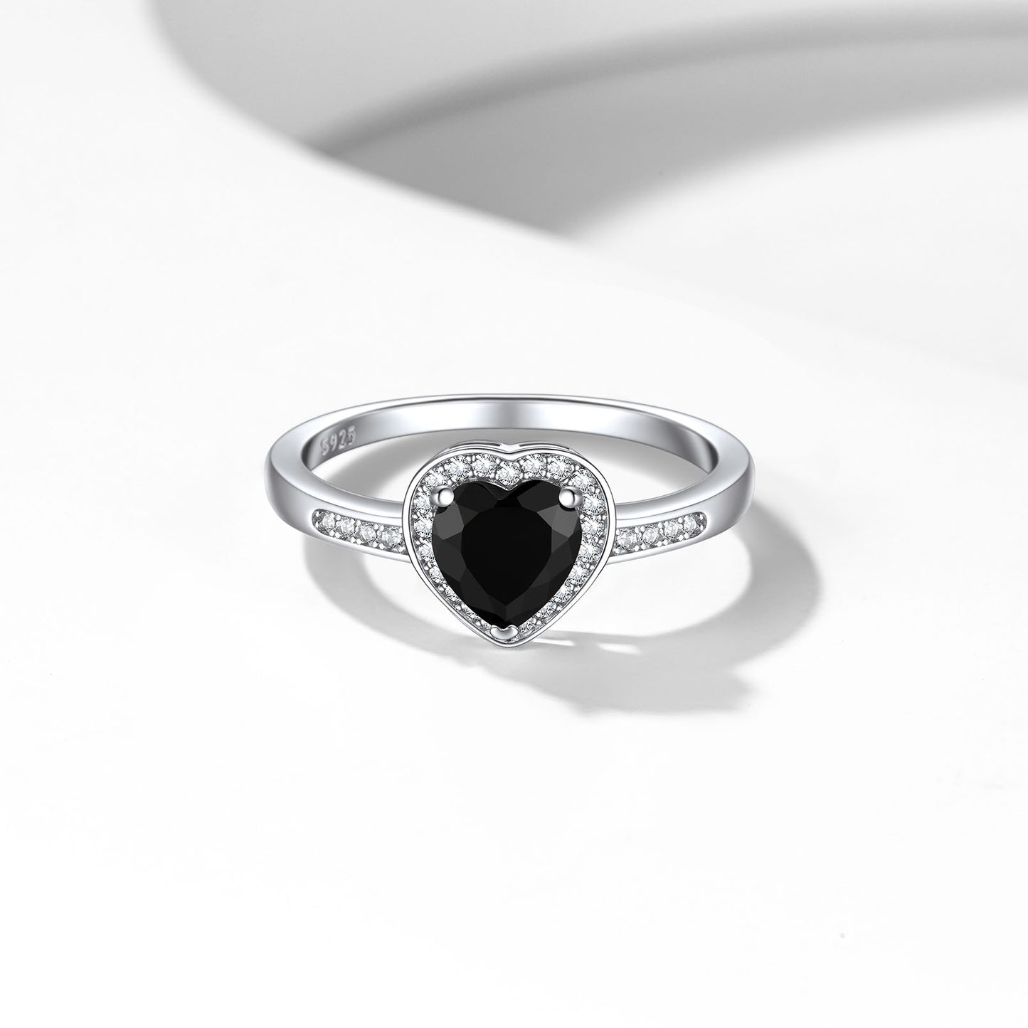 Sterling Silver Heart Black Cubic Zirconia Gemstone Rings For Women