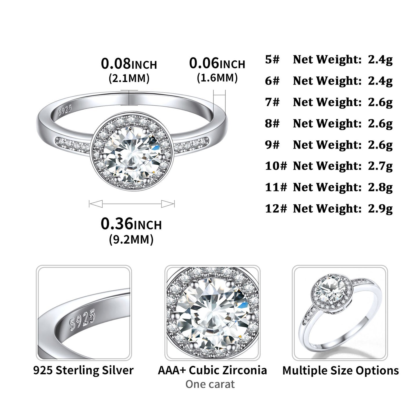Sterling Silver Round Cubic Zirconia Engagement Rings For Women