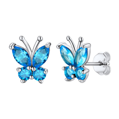 December Birthstone Butterfly Stud Earrings on white background